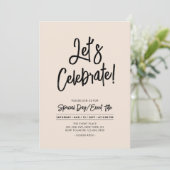 Feiern wir | Black Brus Script Event & Party Einladung (Stehend Vorderseite)