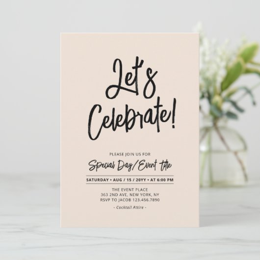 Feiern wir | Black Brus Script Event & Party Einladung (Stehend Vorderseite)