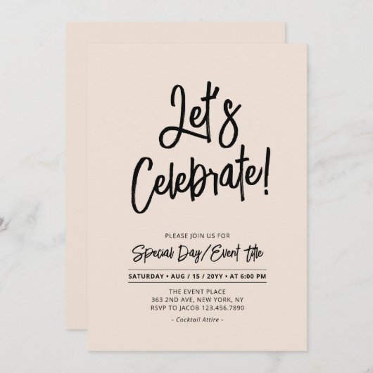 Feiern wir | Black Brus Script Event & Party Einladung (Vorne/Hinten)