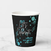 Feiern wir Blue Bokeh Gradient Black Birthday Pappbecher (Vorderseite)