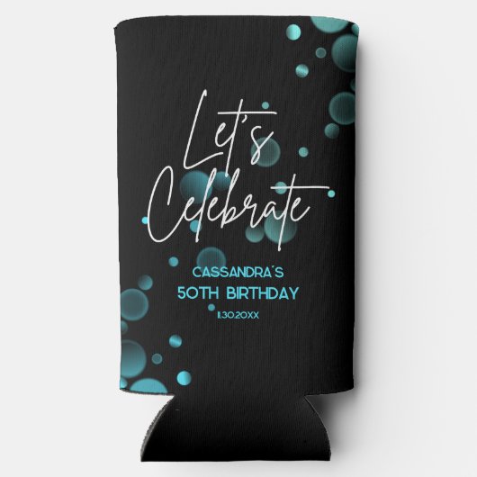 Feiern wir Blue Bokeh Gradient Black Birthday Selters Dosenkühler (Rückseite)