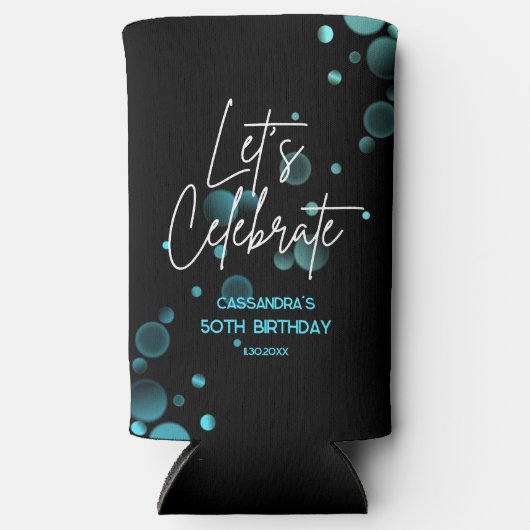 Feiern wir Blue Bokeh Gradient Black Birthday Selters Dosenkühler (Vorderseite)