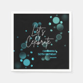Feiern wir Blue Bokeh Gradient Black Birthday Serviette (Vorderseite)