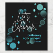 Feiern wir Blue Bokeh Gradient Black Birthday Weinetikett (Einzelnes Label)