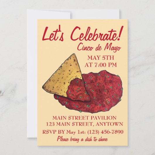 Feiern wir Cinco de Mayo Fiesta Chips Salsa Einladung (Vorderseite)