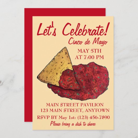 Feiern wir Cinco de Mayo Fiesta Chips Salsa Einladung (Vorne/Hinten)