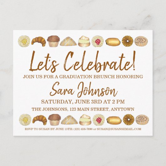 Feiern wir das Frühstück des Patisserie Brunch Foo Einladungspostkarte (Vorderseite)