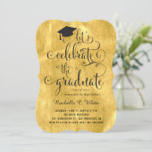Feiern wir das Graduate Gold Chic Grad Party Einladung (Stehend Vorderseite)