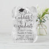 Feiern wir das Graduate Silver Grad Party Einladung (Stehend Vorderseite)