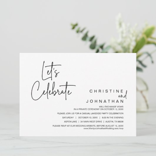 Feiern wir das Party zum Hochzeitsessen Einladung (Stehend Vorderseite)