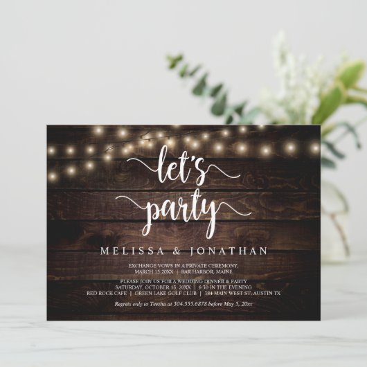 Feiern wir das rustikale Hochzeitsfeier-Party Einladung (Stehend Vorderseite)
