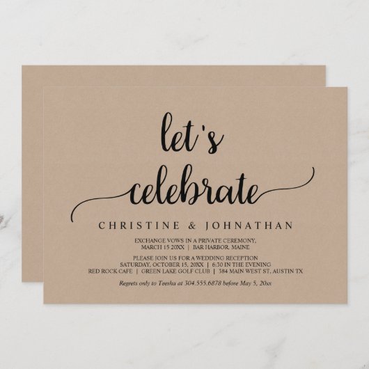 Feiern wir das Rustikale Kraft Elopement Party Einladung (Vorne/Hinten)