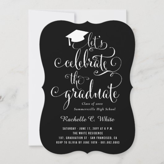 Feiern wir das Schwarz-Weiß-Party Einladung (Vorderseite)