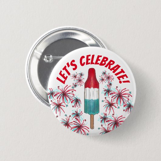 Feiern wir den 4. Juli Rocket Pop Fireworks USA Button (Vorne & Hinten)
