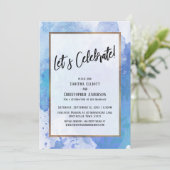 Feiern wir den Abstrakten Blauen Splash der Goldgr Einladung (Stehend Vorderseite)