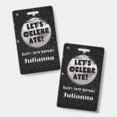 Feiern wir den Disco Ball Black Birthday VIP Ausweis (Vorder- & Rückseite)