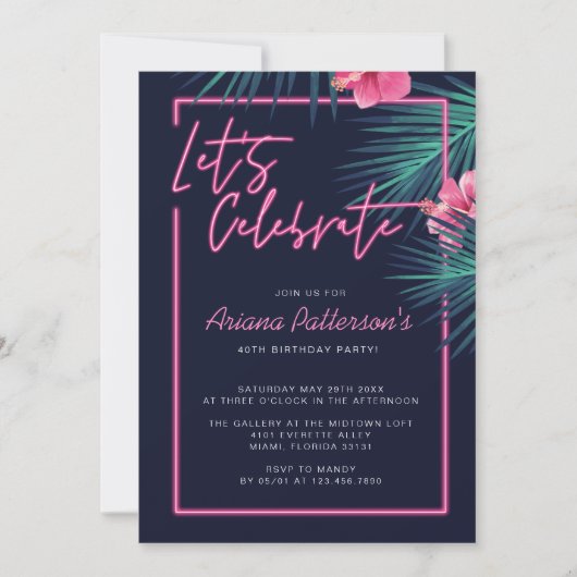 Feiern wir den elektrischen NeonTropical Geburtsta Einladung (Vorderseite)