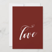 Feiern wir den Empfang Hearts Script Burgundy Einladung (Rückseite)