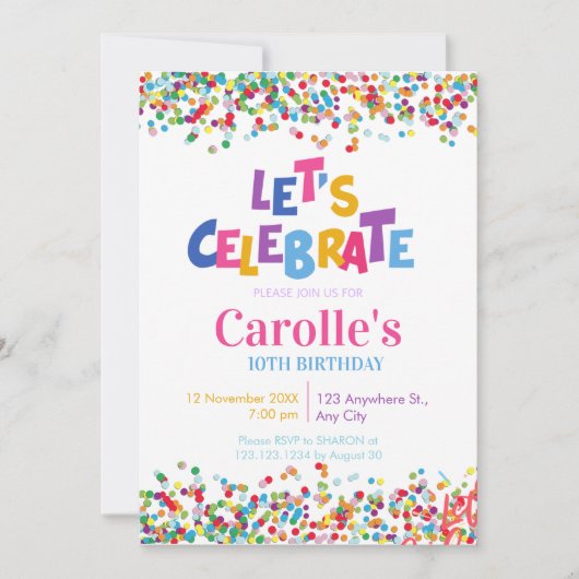 Feiern wir den Geburtstag des Confetti-Party Einladung (Vorderseite)