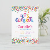 Feiern wir den Geburtstag des Confetti-Party Einladung (Stehend Vorderseite)