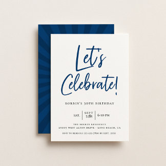 Feiern wir den Geburtstag moderner blauer Schrift Einladung