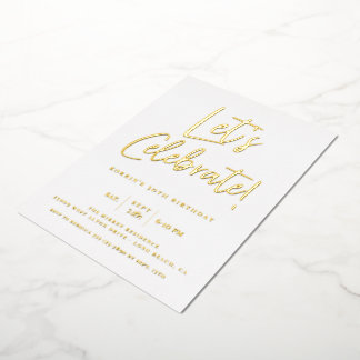 Feiern wir den Geburtstag moderner blauer Schrift Folieneinladung