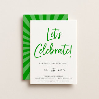 Feiern wir den Geburtstag moderner grüner Schrift Einladung