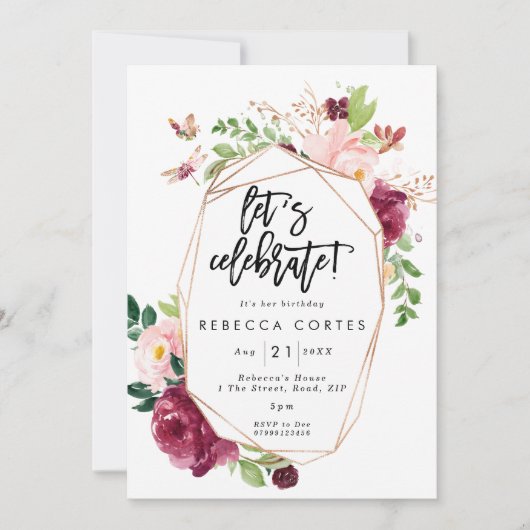 Feiern wir den geometrischen Blumengeburtstag Einladung (Vorderseite)