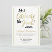 Feiern wir den Grad! | Gold White Abschluss Einladung (Stehend Vorderseite)