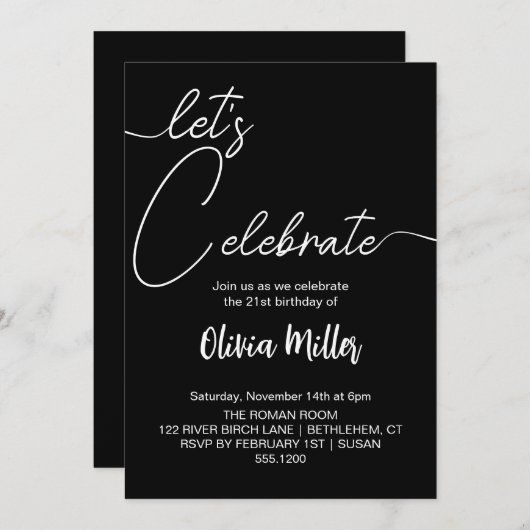 Feiern wir die Black Birthday Party Einladung (Vorne/Hinten)