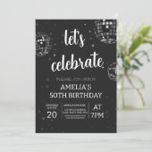 Feiern wir die Diskothek als Schwarz und Weiß Einladung (Stehend Vorderseite)