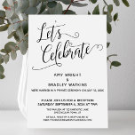 Feiern wir die elegante Rezeption nach der Hochzei Einladung<br><div class="desc">Diese schlichte, elegante Karte wurde entworfen, um Ihre Freunde und Familie zu Ihrem Hochzeitsempfang oder Party einzuladen, das einige Zeit nach der Ehezeremonie selbst stattfindet. Die Grundlage ist ein solider weißer Hintergrund, der in jede beliebige Farbe geändert werden kann. Mit einem wirbelnden, modernen Script-Schriftart habe ich ein typografisches Overlay erstellt,...</div>
