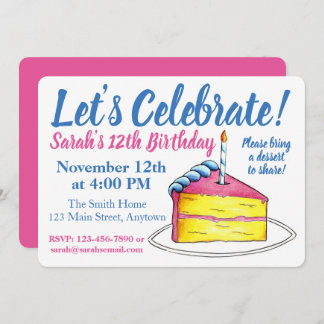 Feiern wir die Geburtstagskuchen Candle Pink Yello Einladung