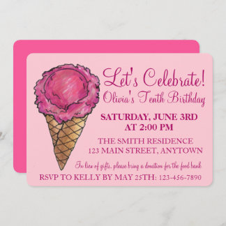 Feiern wir die Geburtstagsparty von Pink Ice Cone Einladung