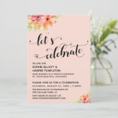 Feiern wir die Herzen in Florals Rosa. Einladung (Stehend Vorderseite)