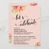 Feiern wir die Herzen in Florals Rosa. Einladung (Vorne/Hinten)