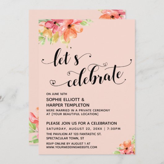 Feiern wir die Herzen in Florals Rosa. Einladung (Vorne/Hinten)