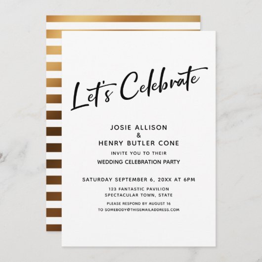 Feiern wir die Hochzeitsempfehlung + Goldrand Einladung (Vorne/Hinten)