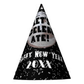 Feiern wir die NYE Black and Silver Glitzer Disco Partyhütchen (Vorderseite)