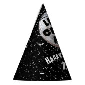 Feiern wir die NYE Black and Silver Glitzer Disco Partyhütchen (Links)