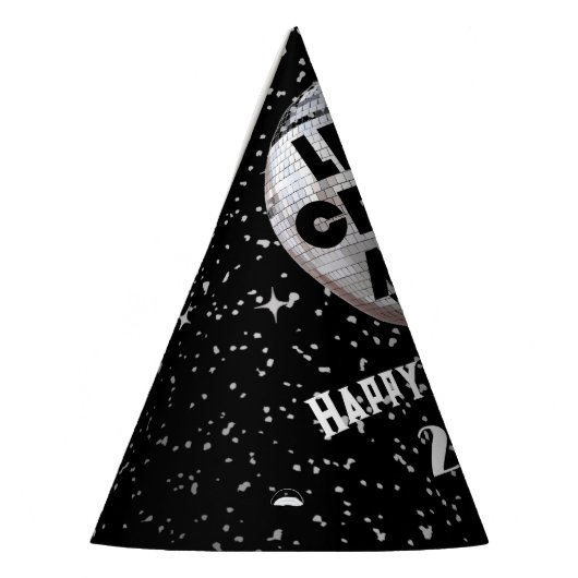 Feiern wir die NYE Black and Silver Glitzer Disco Partyhütchen (Links)