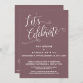 Feiern wir Elegant Dark Mauve Empfang-Only Einladung (Vorne/Hinten)