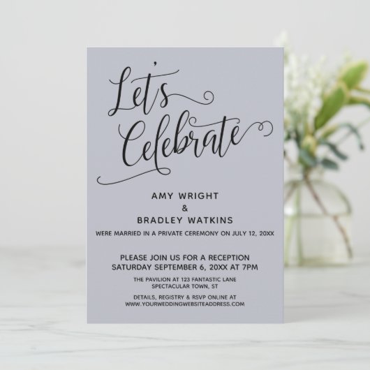Feiern wir Elegant Dusty Blue Empfang-Only Einladung (Stehend Vorderseite)