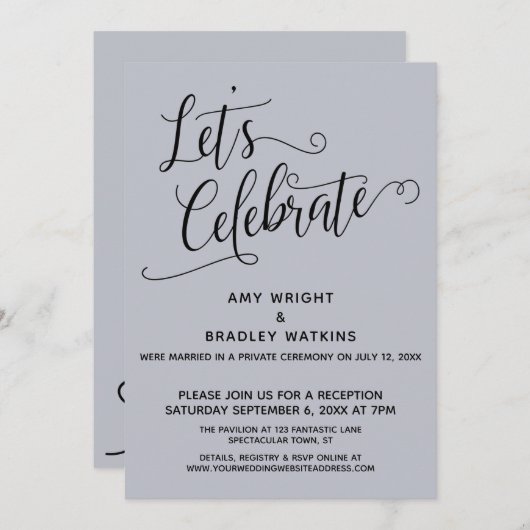 Feiern wir Elegant Dusty Blue Empfang-Only Einladung (Vorne/Hinten)