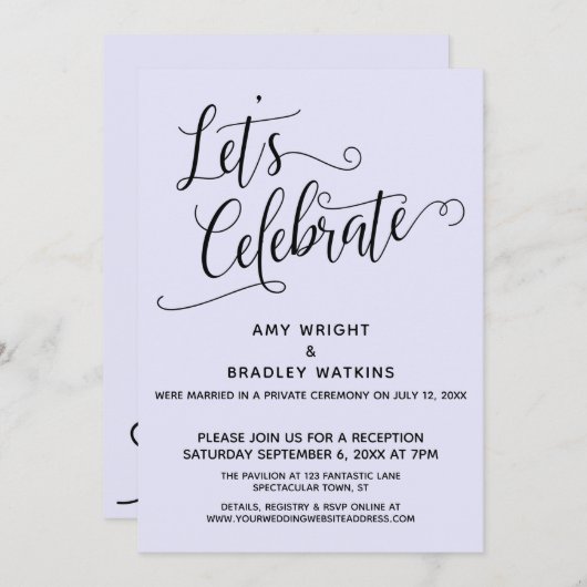 Feiern wir Elegant Lavender Empfang-Only Einladung (Vorne/Hinten)