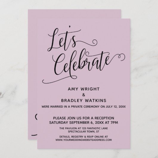 Feiern wir Elegant Light Mauve Empfang-Only Einladung (Vorne/Hinten)