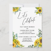 Feiern wir Eukalyptus-Sonnenblumen-Empfang Einladung (Vorderseite)