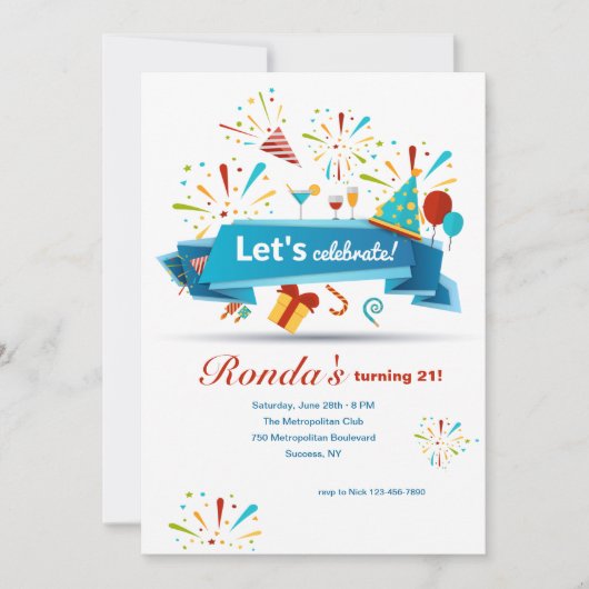 Feiern wir Geburtstagsparty Einladung (Vorderseite)