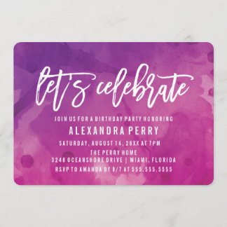 Feiern wir Geburtstagsparty | Lila Wasserfarbe Einladung