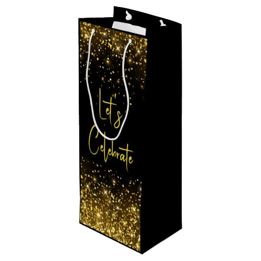 Feiern wir Glam Gold Glitzer Wein Tasche Geschenktüte Für Weinflaschen (Rückseite Schrägansicht)